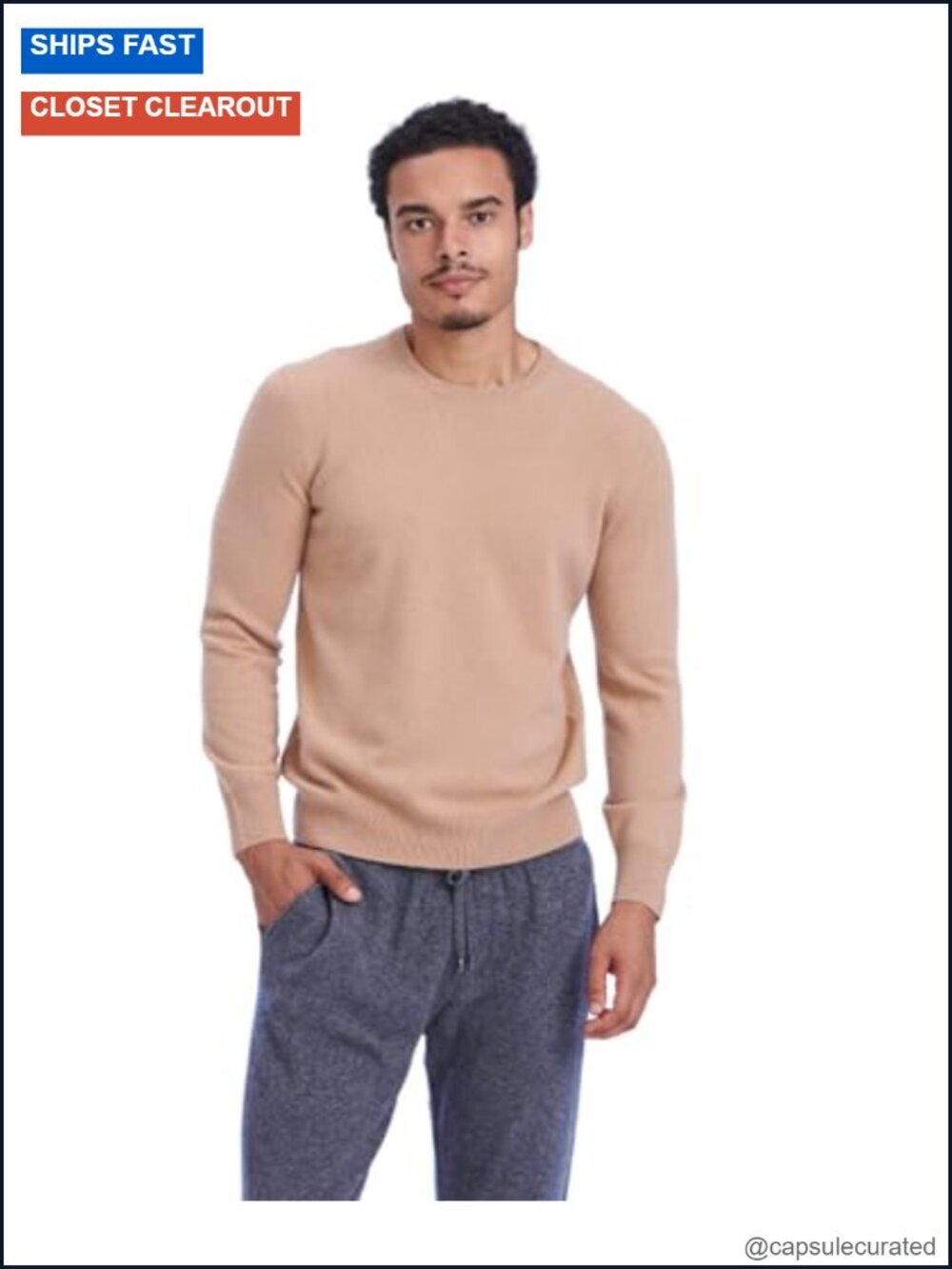 Mongolian Cashmere Crewneck Pullover Sweater - Lightweight Summer Layer